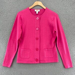 Vintage Talbots Sweater Womens Petite Pink Cardigan Button Up Pockets Stretch